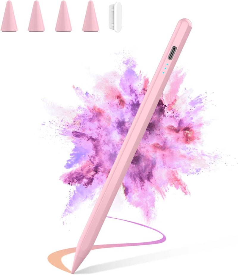 HZD Stylus Pen for iPad 2025-2018 Faster Charge Apple Pencil with Tilt Sensitivity & Palm Rejection & Magnetic Compatible iPad 11/10/9/8/7/6, Pad Air 3/4/5, Pro 12.9"/11", Mini 6/5, M2/M4 Pink - Image 1